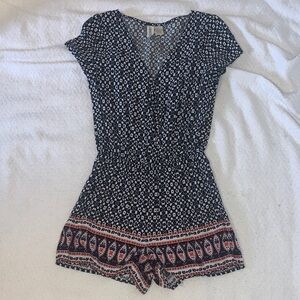 Mini Chica Printed Romper in Black and White with colorful trim